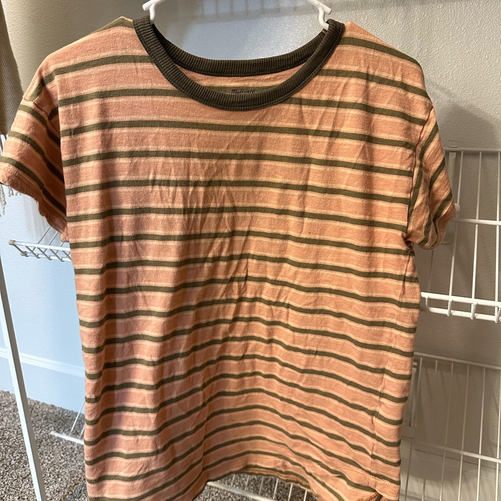 Pink striped Madewell ribbed crewneck size s